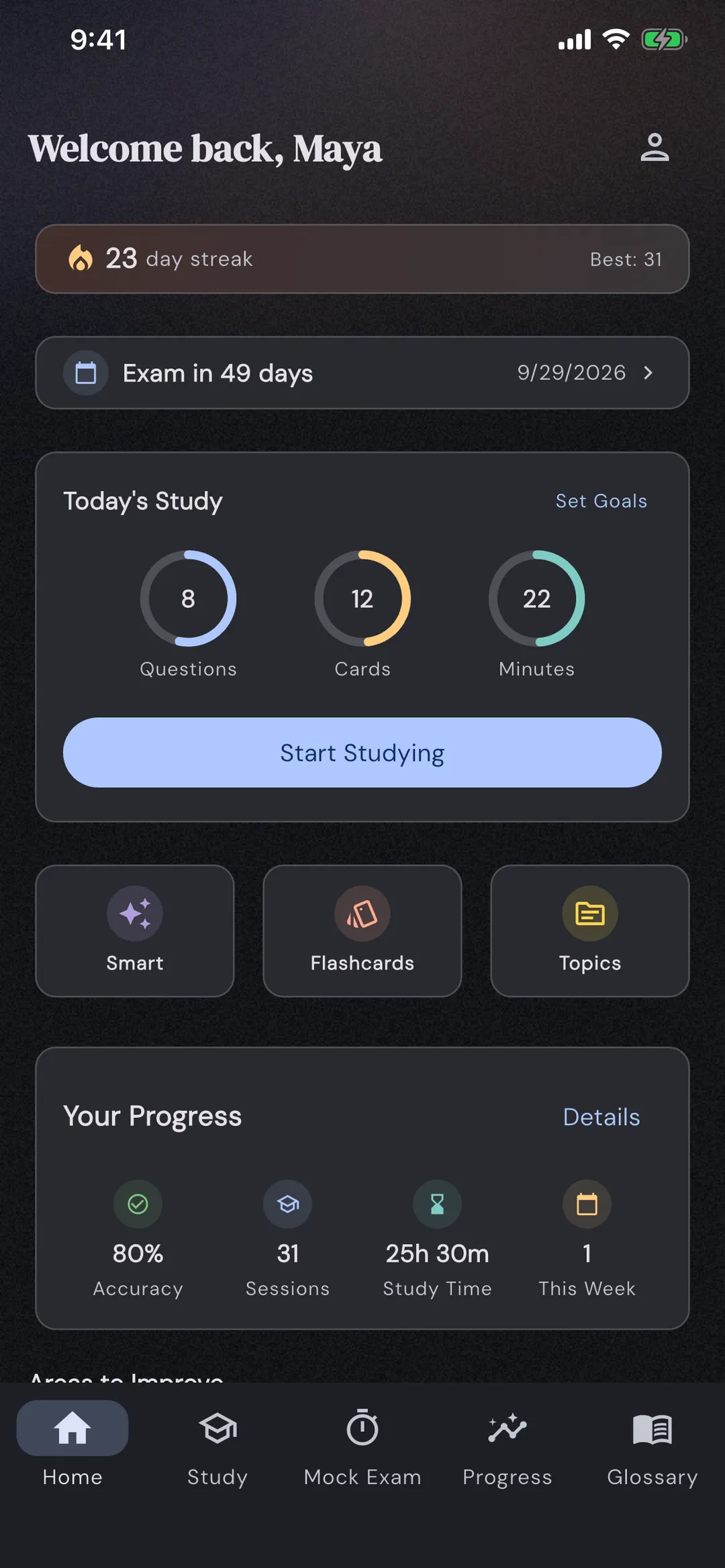 SCM Study app: Adaptive practice
